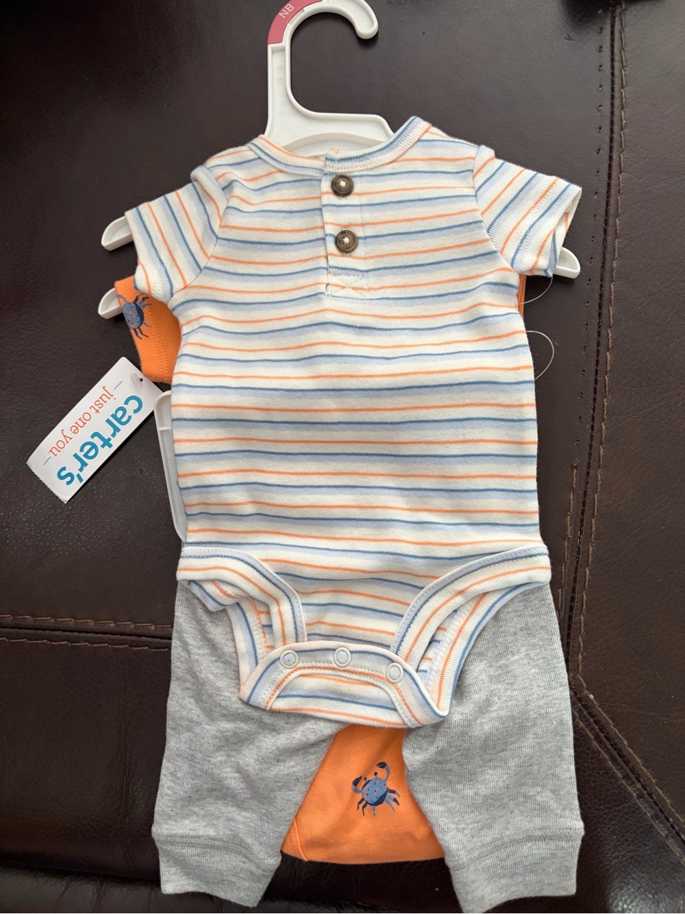 Carter's Orange, Light Blue & Gray Striped Bodysuit Set